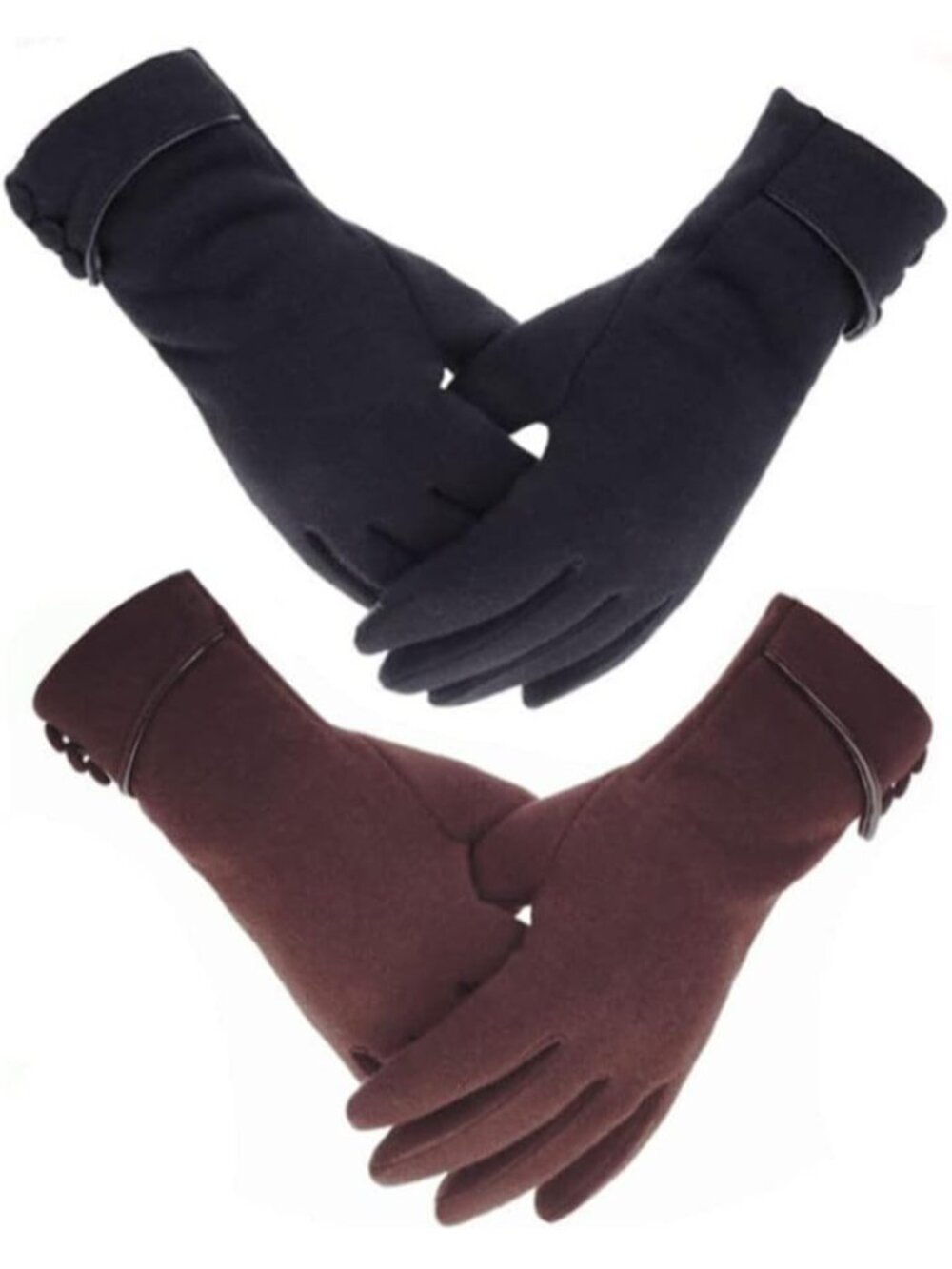 Women's Black Brown Thick lining Touch Screen Fleece Windproof Warm fit Gloves